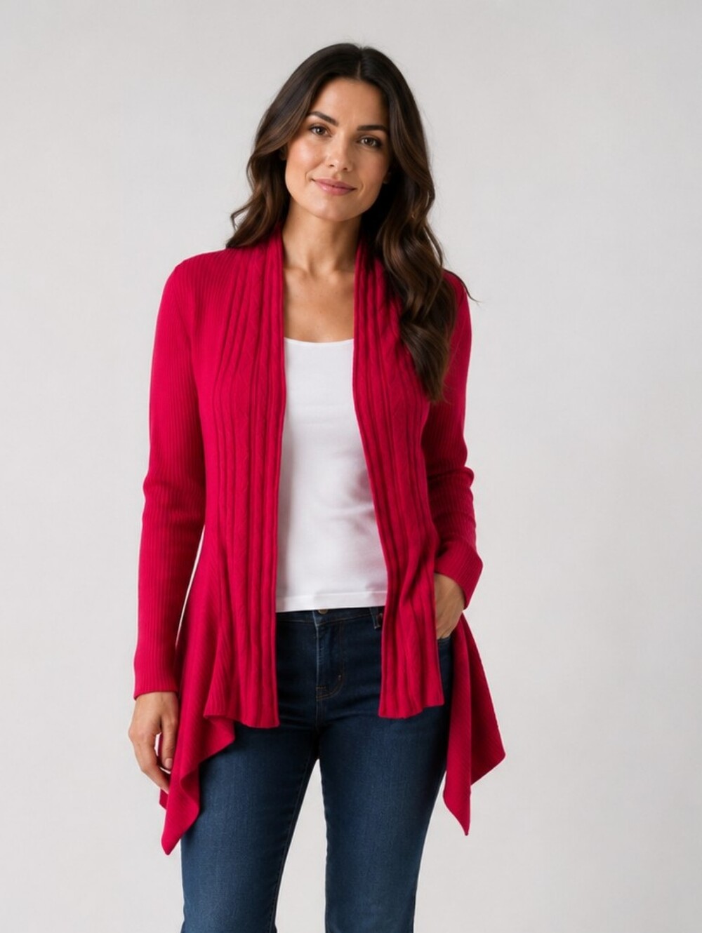 Dressbarn Cable Front Waterfall Cardigan